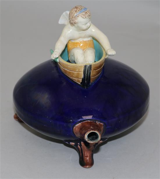 A Victorian Joseph Holdcroft majolica teapot, 5.5in.